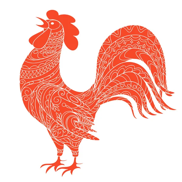 Isolated hand drawn decorated red rooster — Stock Vector