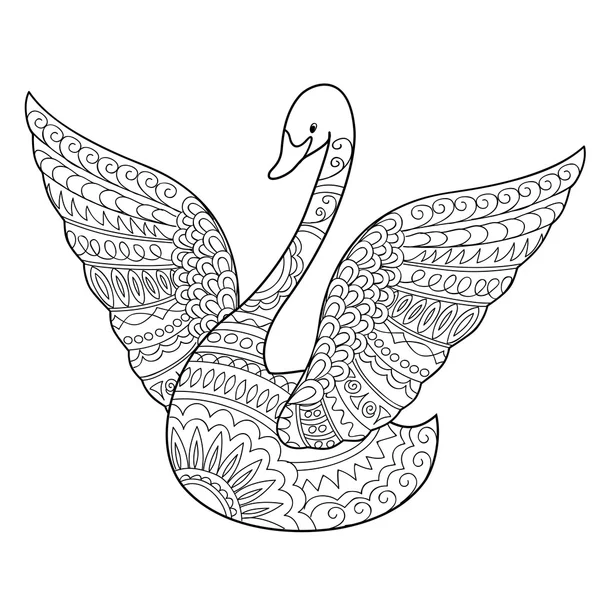 Cygne décoré à la main dans un style ethnique — Image vectorielle