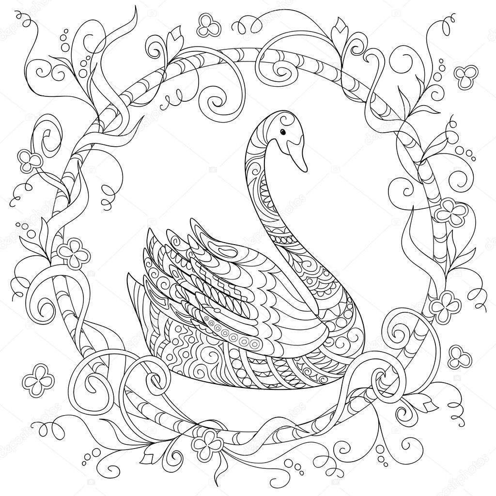 Disegnato a mano decorato cigno in stile etnico isolato su bianco Immagine per adulti e per bambini da colorare antistress pagina tatuaggio
