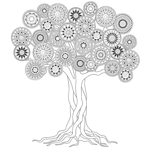 Baum mit Wurzeln von Mandalas — Stockvektor