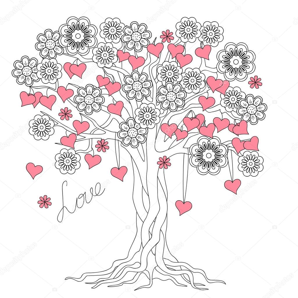 tree of love with roots and flowers