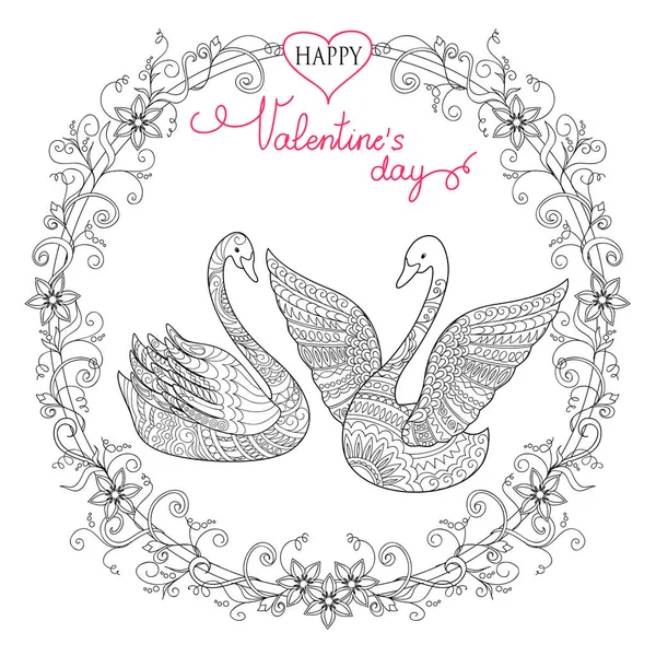 Tarjeta de San Valentín con cisnes pareja — Vector de stock