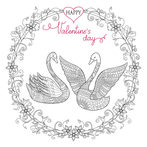 Valentine card with couple swans — Stock Vector