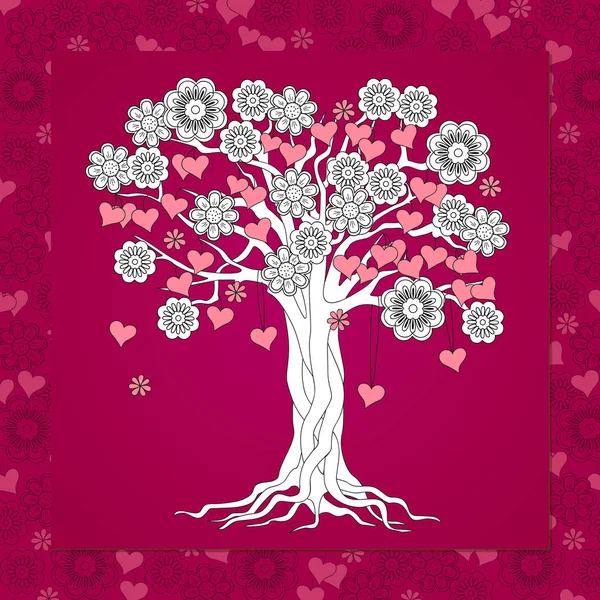 Vinous romantic card with tree of love — Stock Vector