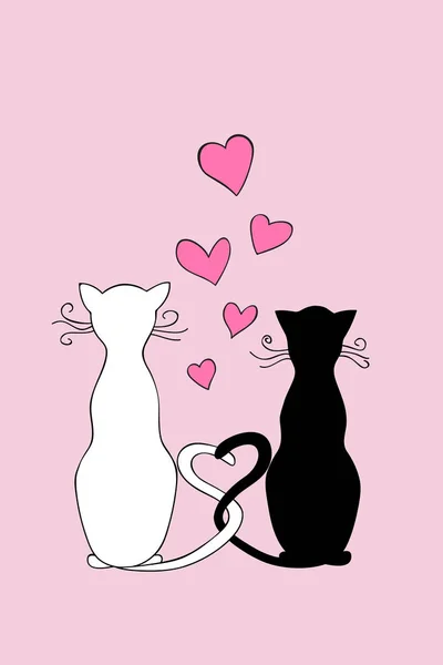 Black and white couple cats in love — Stock Vector