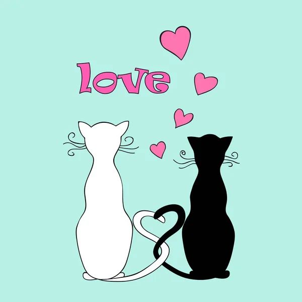 Kartun sepasang kucing dengan cinta - Stok Vektor