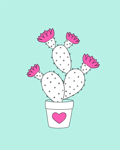 Kaktus w doniczce z różowego serca — Wektor stockowy