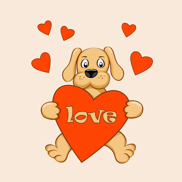 Puppy love és piros szív — Stock Vector