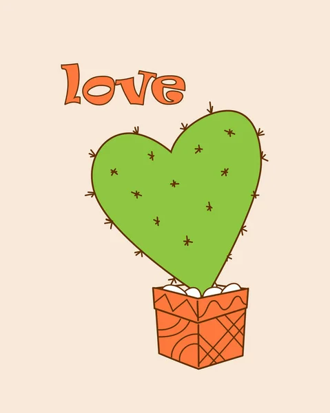 Grünes Kaktus-Herz im Blumentopf — Stockvektor