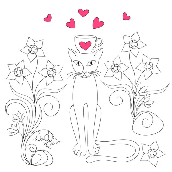 Elegância gato com amor — Vetor de Stock