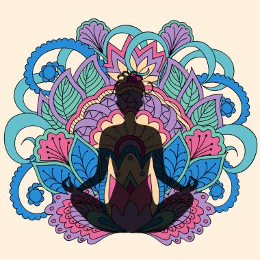 yoga lotus arka planda siyah kız