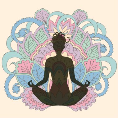Yoga-kız lotus arka plan üzerinde