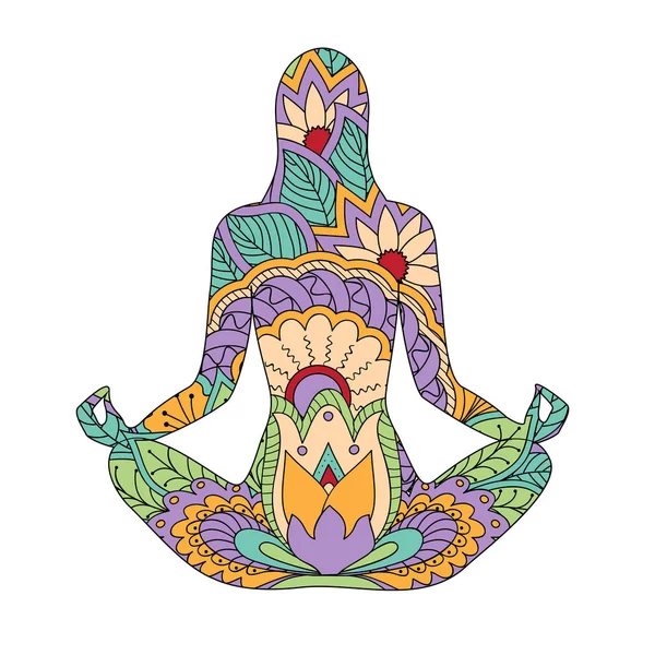 Silhouette florale yoga girl — Image vectorielle