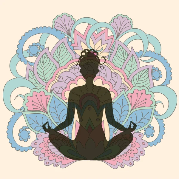 Yoga fille sur fond de lotus — Image vectorielle