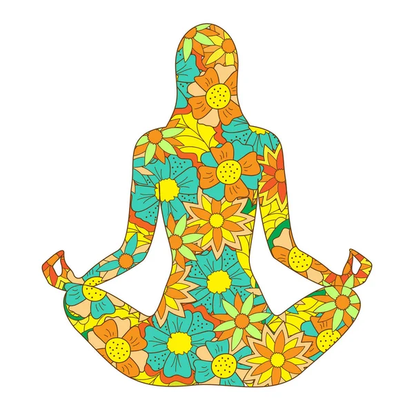 Silhouette florale yoga girl — Image vectorielle