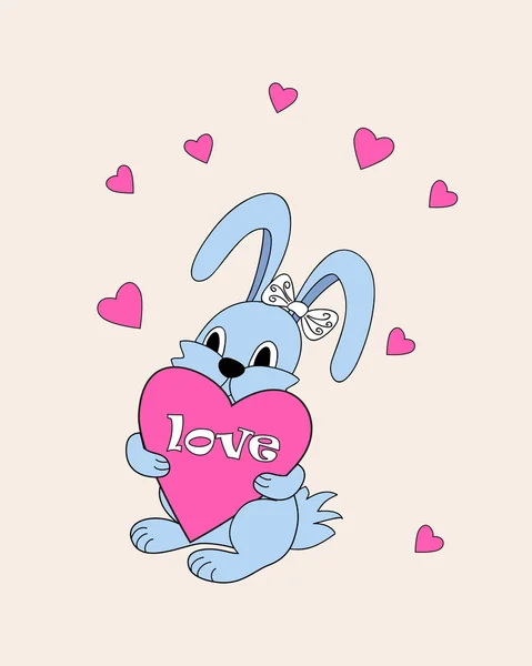 Niebieski kreskówka króliczek utrzymanie serce miłością — Wektor stockowy