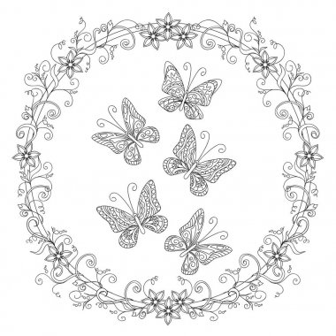 Zen süs butterfies içine çiçek mandala