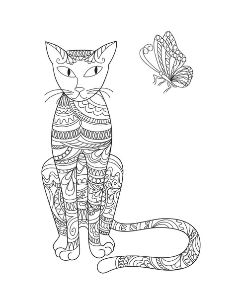 エレガントな猫と蝶 — ストックベクタ
