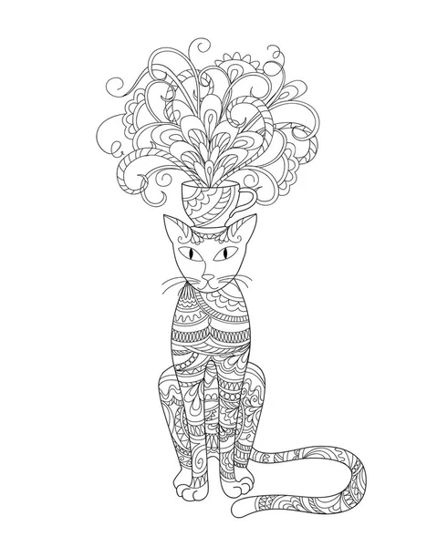 Элегантный кот с букетом цветов в чашке — стоковый вектор