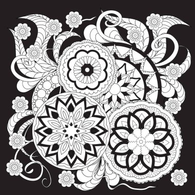 siyah beyaz mandalalar ve çiçekler ile yazdırma
