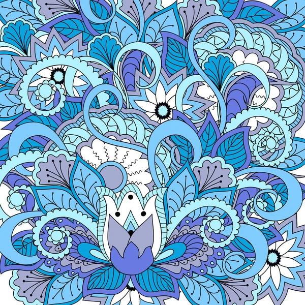 Mandala és a virágok kék mintával — Stock Vector