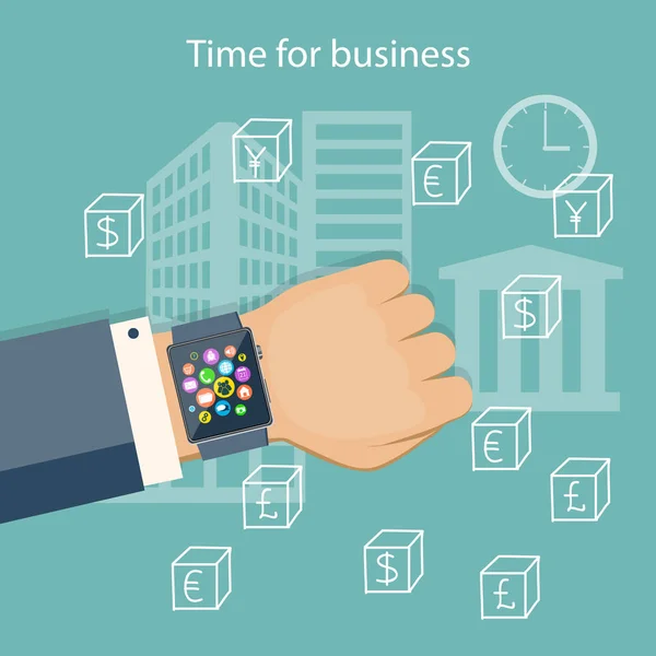 Dags för affärer med smart Watch-klocka å — Stock vektor
