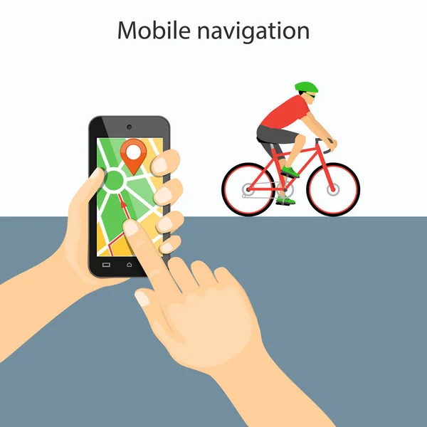 Mobilní navigace na smartphone s kole — Stockový vektor