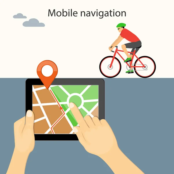 Navigation mobile sur tablette avec vélo — Image vectorielle