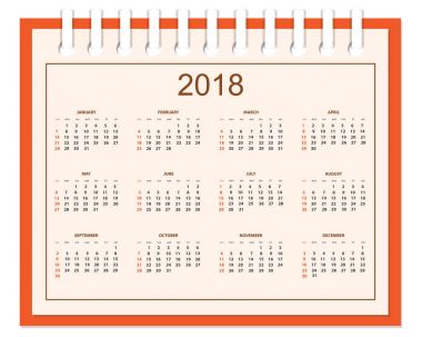 İş takvimi duvar veya masa yıl 2018