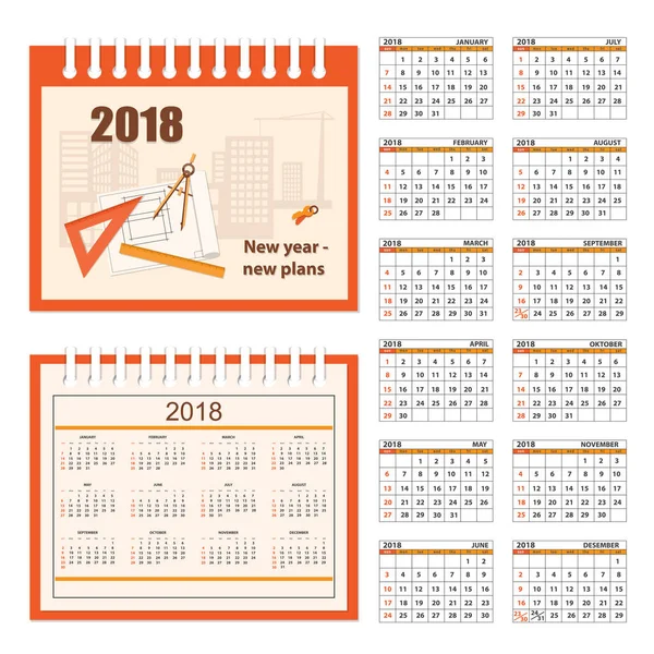 Бізнес календар на стіну або настільний рік 2018 — стоковий вектор