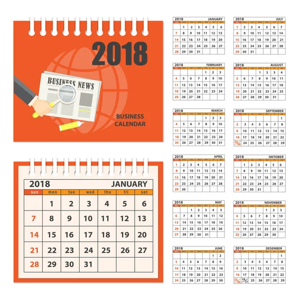 Деловой календарь на стену или рабочий год 2018 — стоковый вектор