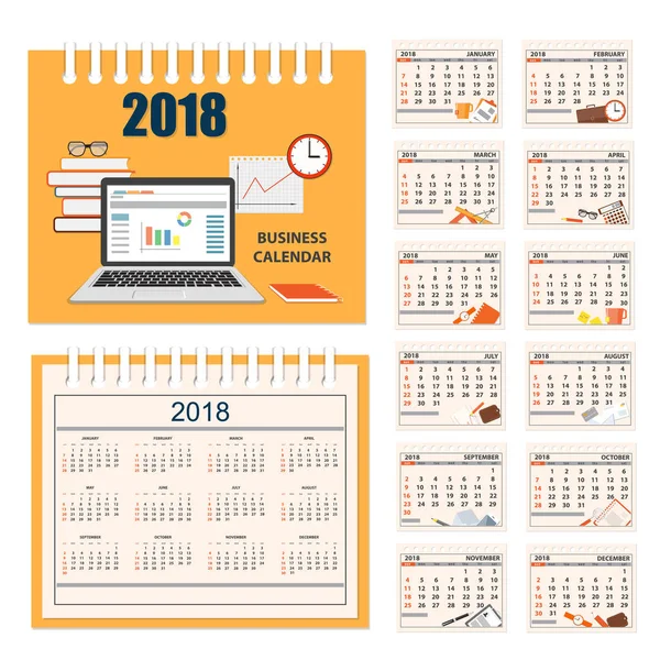 Calendario de negocios para pared o escritorio año 2018 — Vector de stock