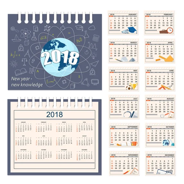 Полный календарь на стену или рабочий год 2018 — стоковый вектор