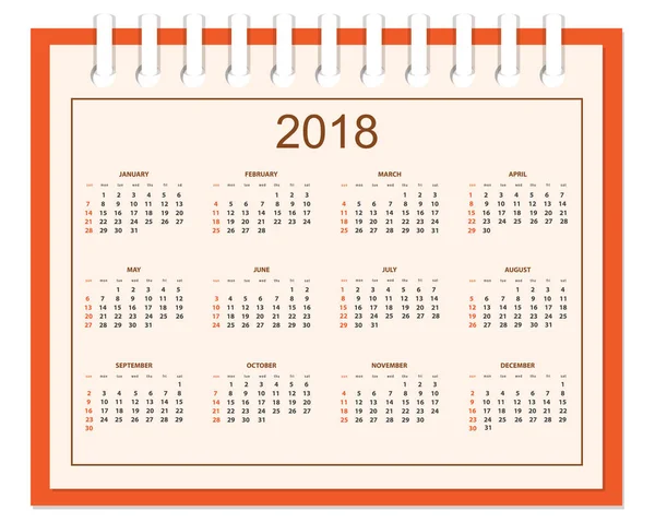 Calendario de negocios para pared o escritorio año 2018 — Vector de stock