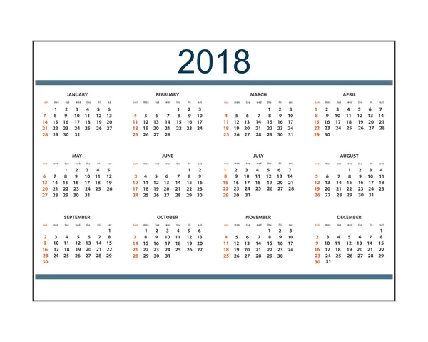 Calendário de negócios para parede ou mesa ano 2018 — Vetor de Stock