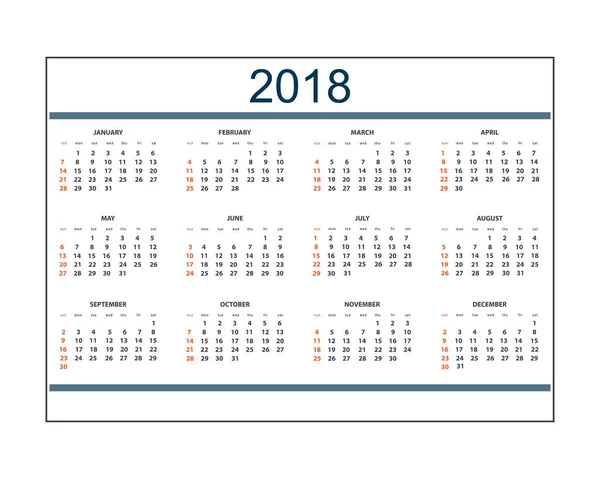 दीवार या डेस्क वर्ष 2018 के लिए व्यापार कैलेंडर — स्टॉक वेक्टर
