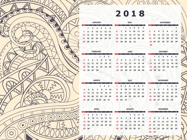 Колір пшениці тангенс дзен візерунок календарний рік 2018 — стоковий вектор
