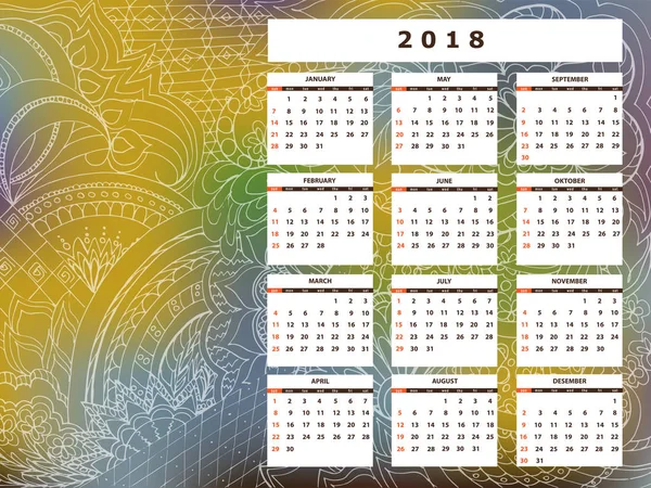 Jaune-bleu enchevêtrement zen année civile 2018 — Image vectorielle