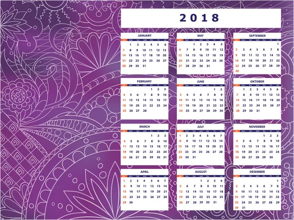 Viola groviglio zen modello anno di calendario 2018 — Vettoriale Stock