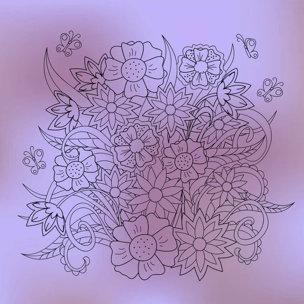 紫の蝶の gr と透明な花夏組成 — ストックベクタ
