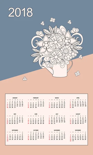 Μπουκέτο με λουλούδια σε ποτιστήρι ημερολογιακό έτος 2018 — Διανυσματικό Αρχείο