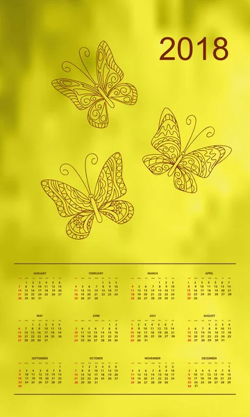 Ano civil amarelo 2018 borboletas — Vetor de Stock