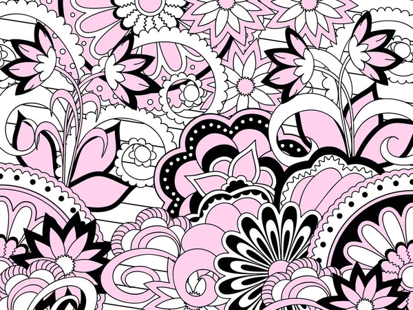Patrón zen rosa con flores y mandalas — Vector de stock