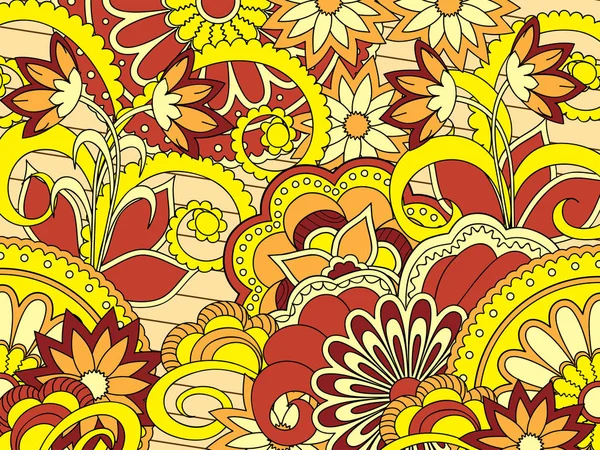 Patrón zen amarillo con flores y mandalas — Archivo Imágenes Vectoriales
