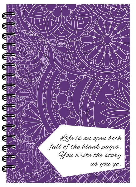 Fioletowa okładka zen kwiatowy wzór notebooka — Wektor stockowy