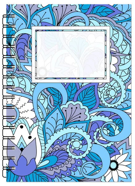 Copertina blu zen disegno floreale del taccuino — Vettoriale Stock