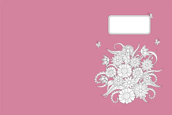Cuaderno de diseño de cubierta rosa con flores y mariposas — Archivo Imágenes Vectoriales