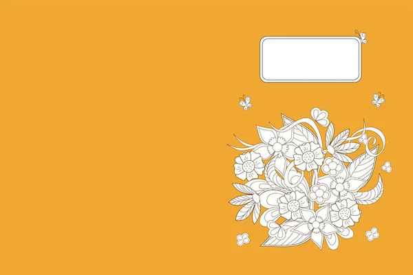 Sarı kapak tasarımı defter ile çiçekler ve kelebekler — Stok Vektör