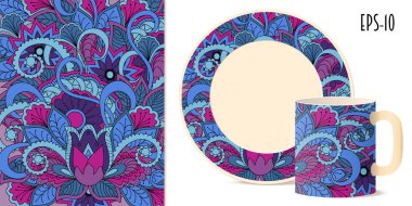 lotus, yemekler için mandala ile renkli zen çiçek desenli 