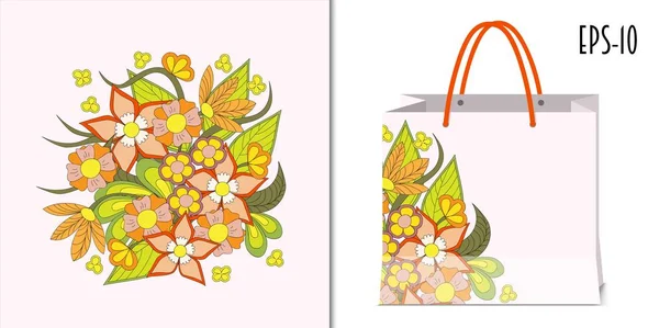 Composição colorida das flores de verão e embalagem mockup — Vetor de Stock